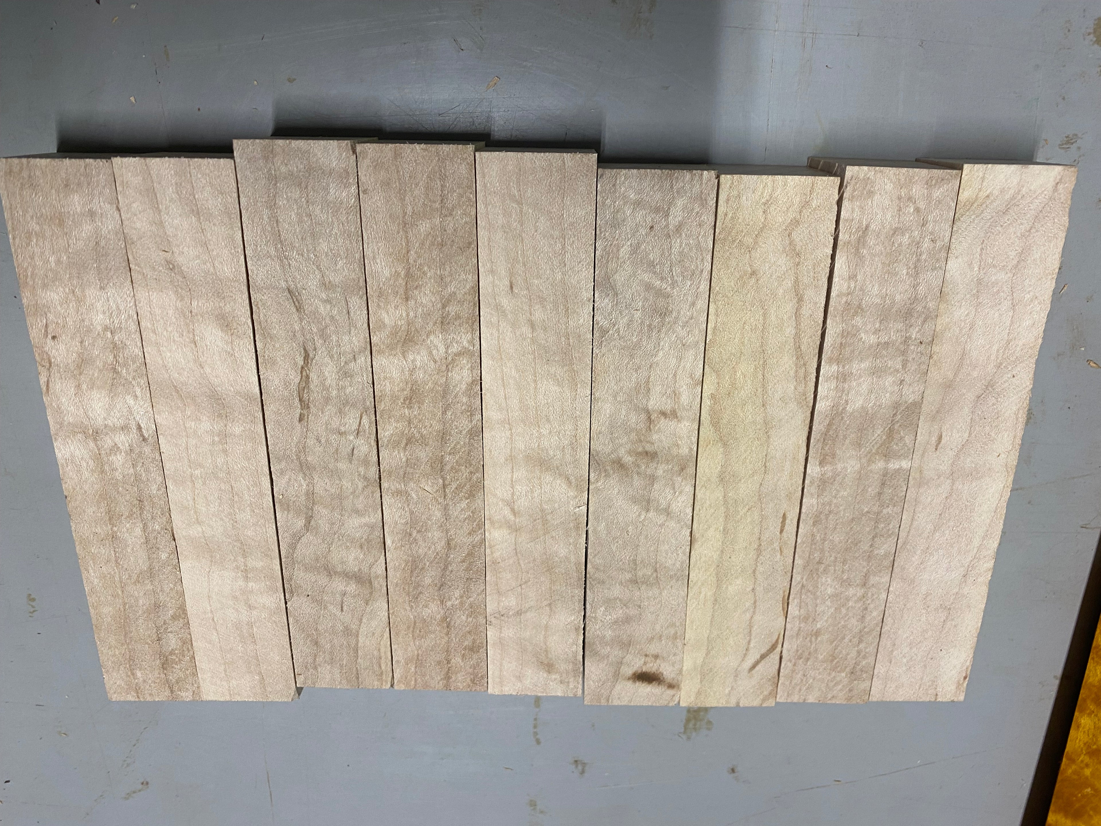 Small flat rate box of 9 curly figured maple pen blanks