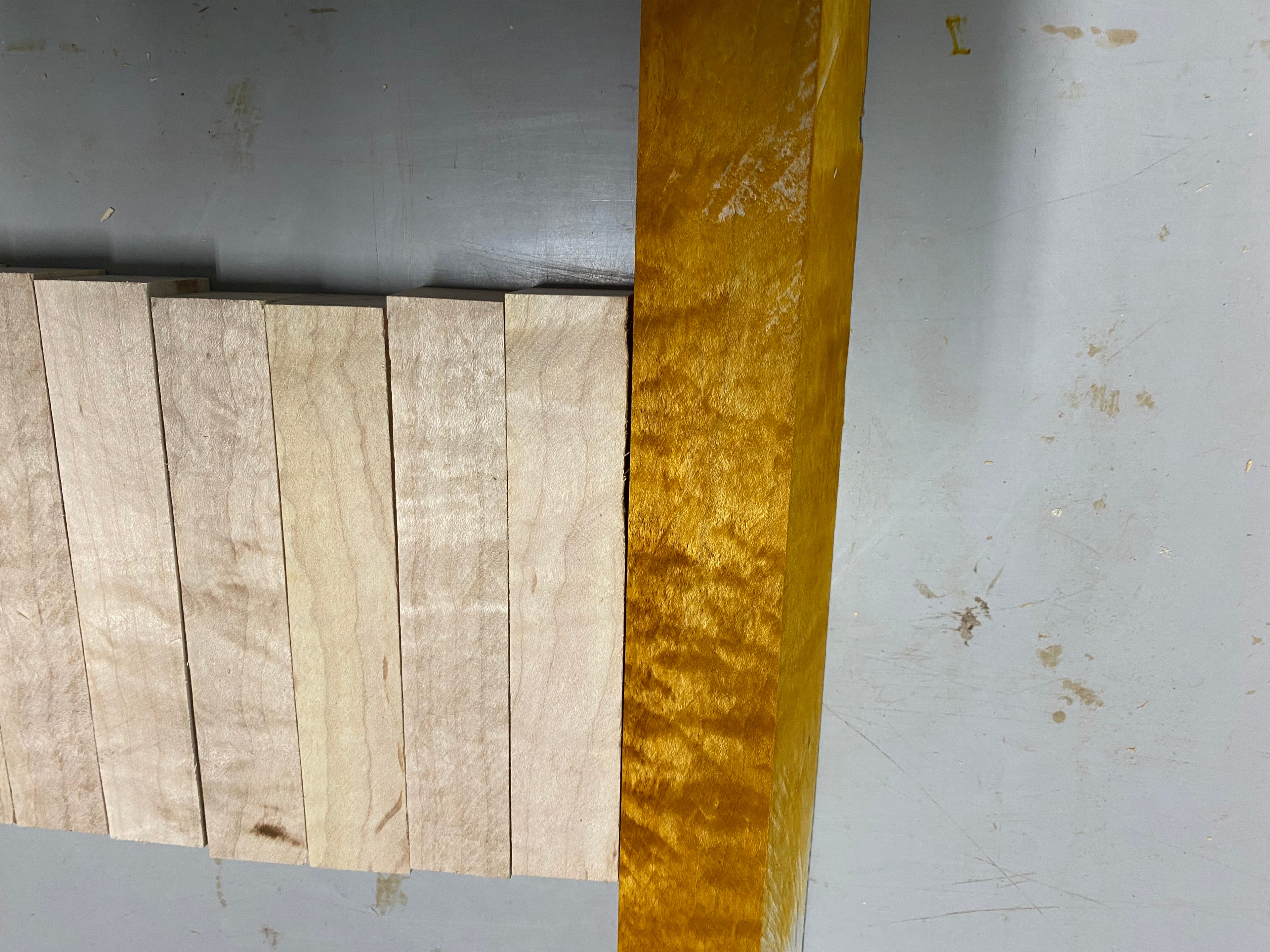 Small flat rate box of 9 curly figured maple pen blanks