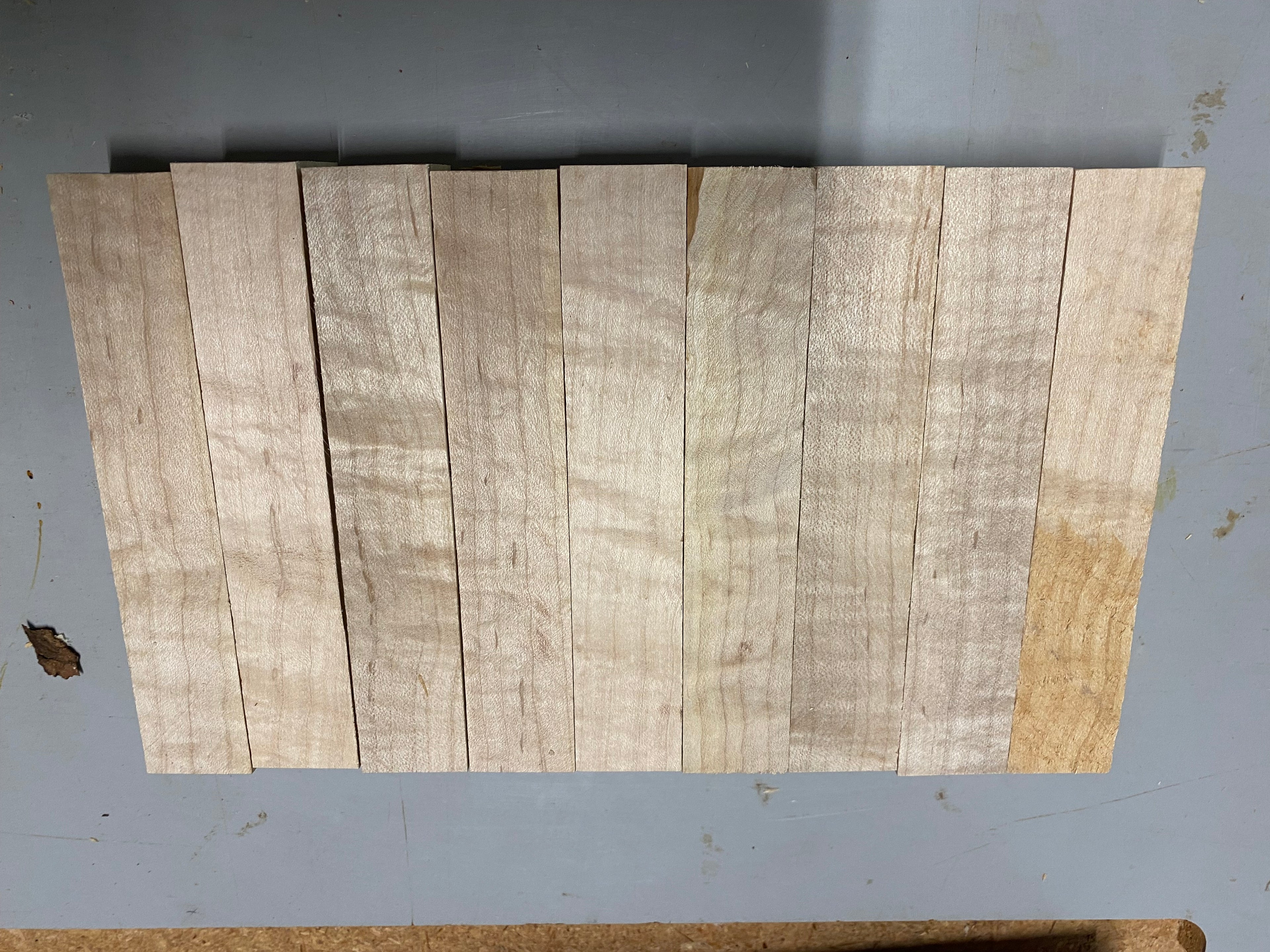 Small flat rate box of 9 curly figured maple pen blanks