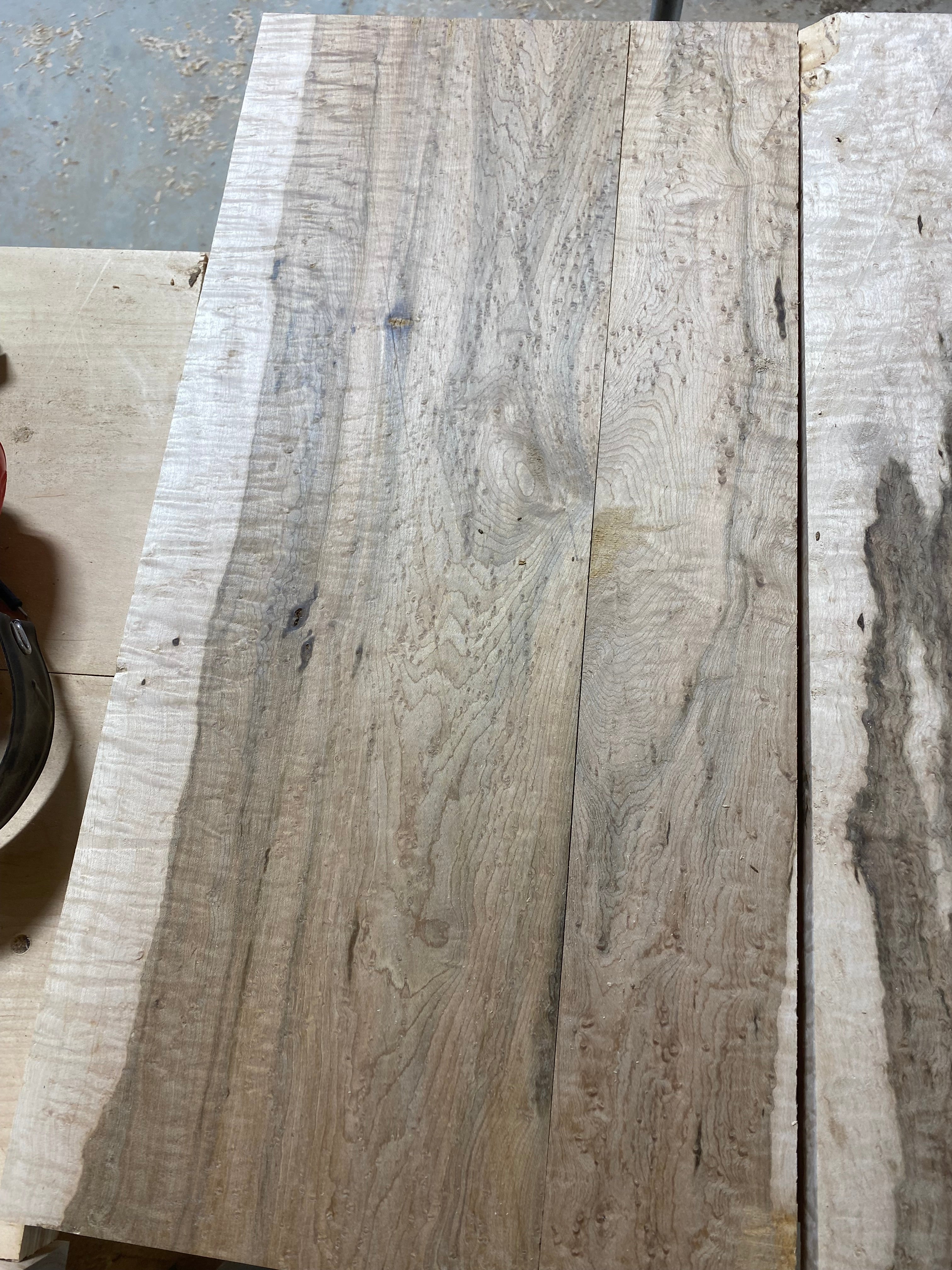 Large Flat rate box of 4/4 heavy figure light and dark birdseye maple