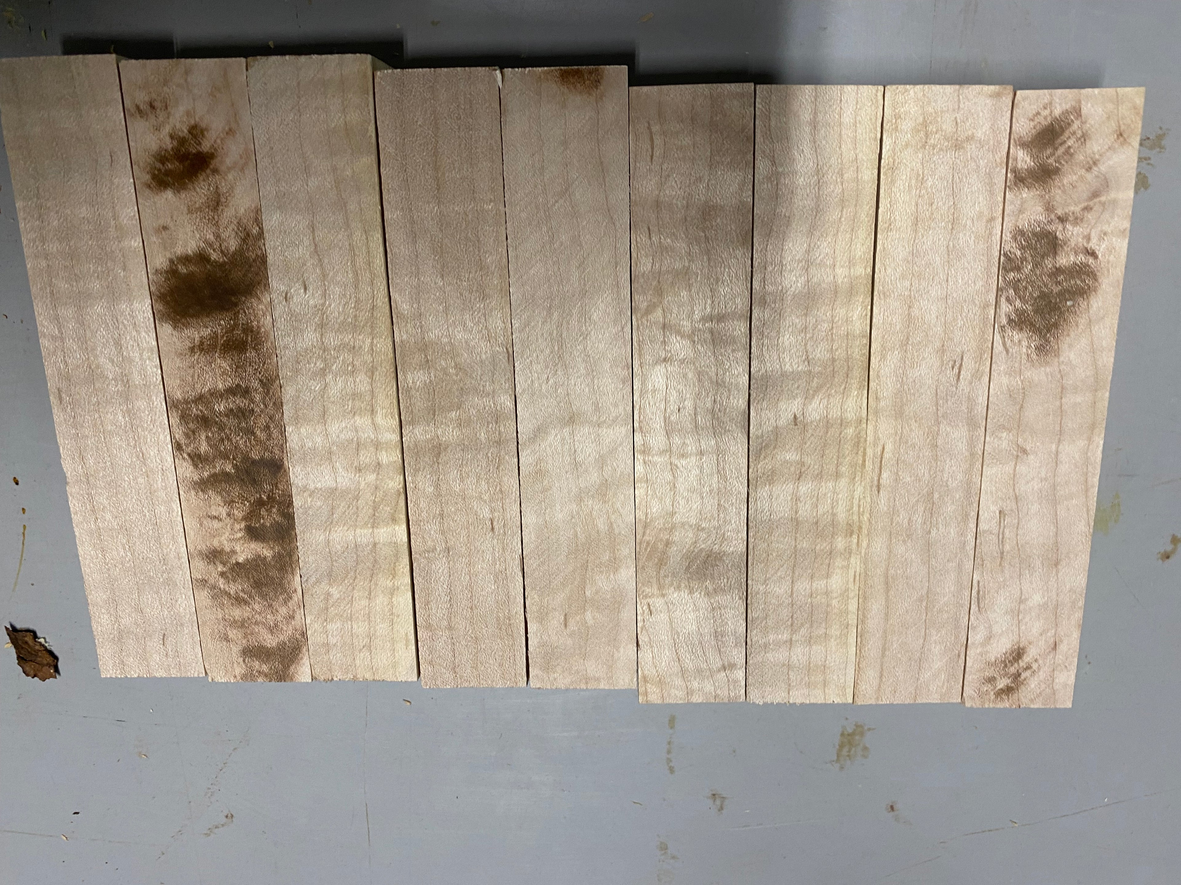 Small flat rate box of 9 curly figured maple pen blanks