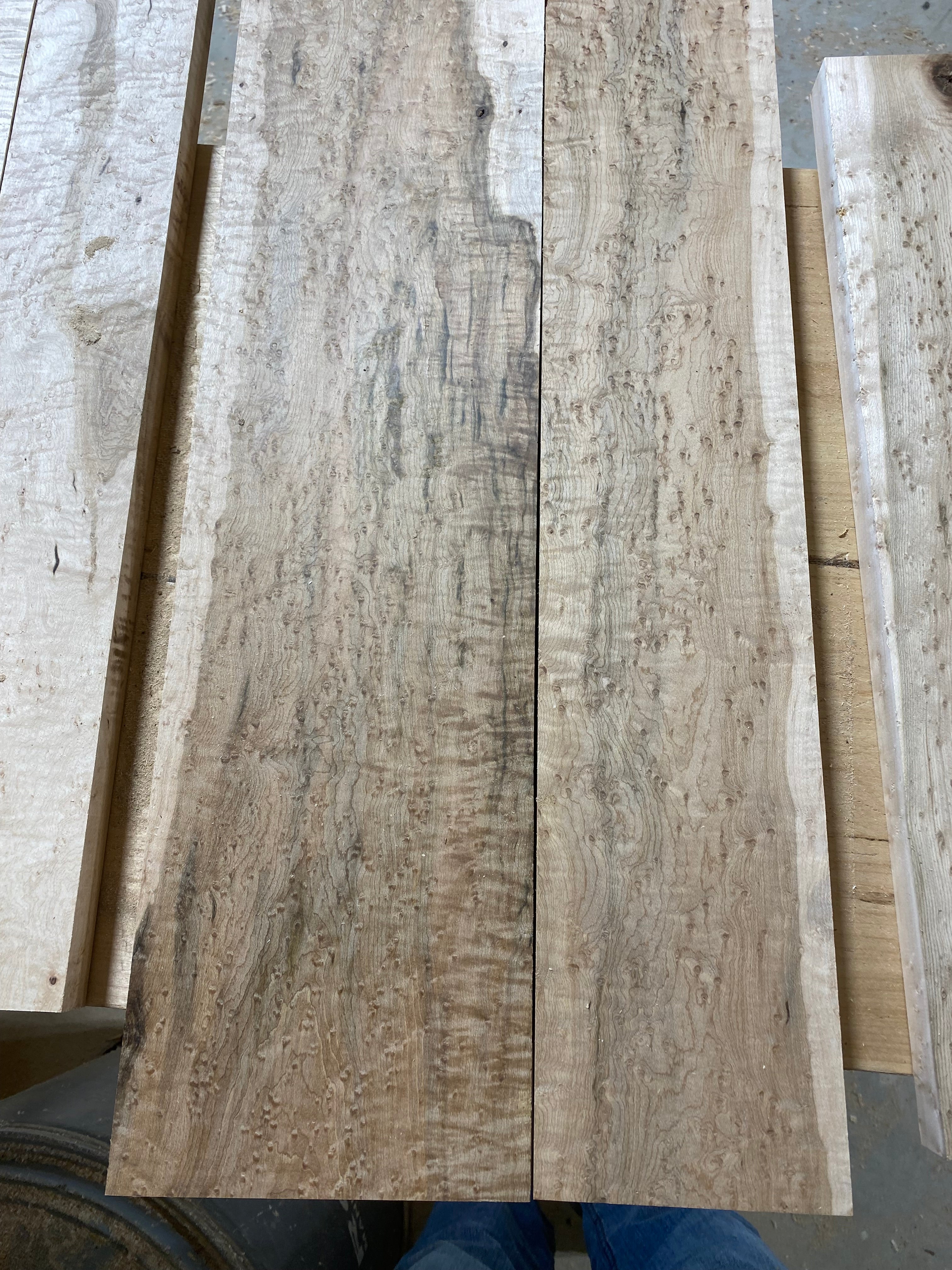 Large Flat rate box of 4/4 heavy figure light and dark birdseye maple