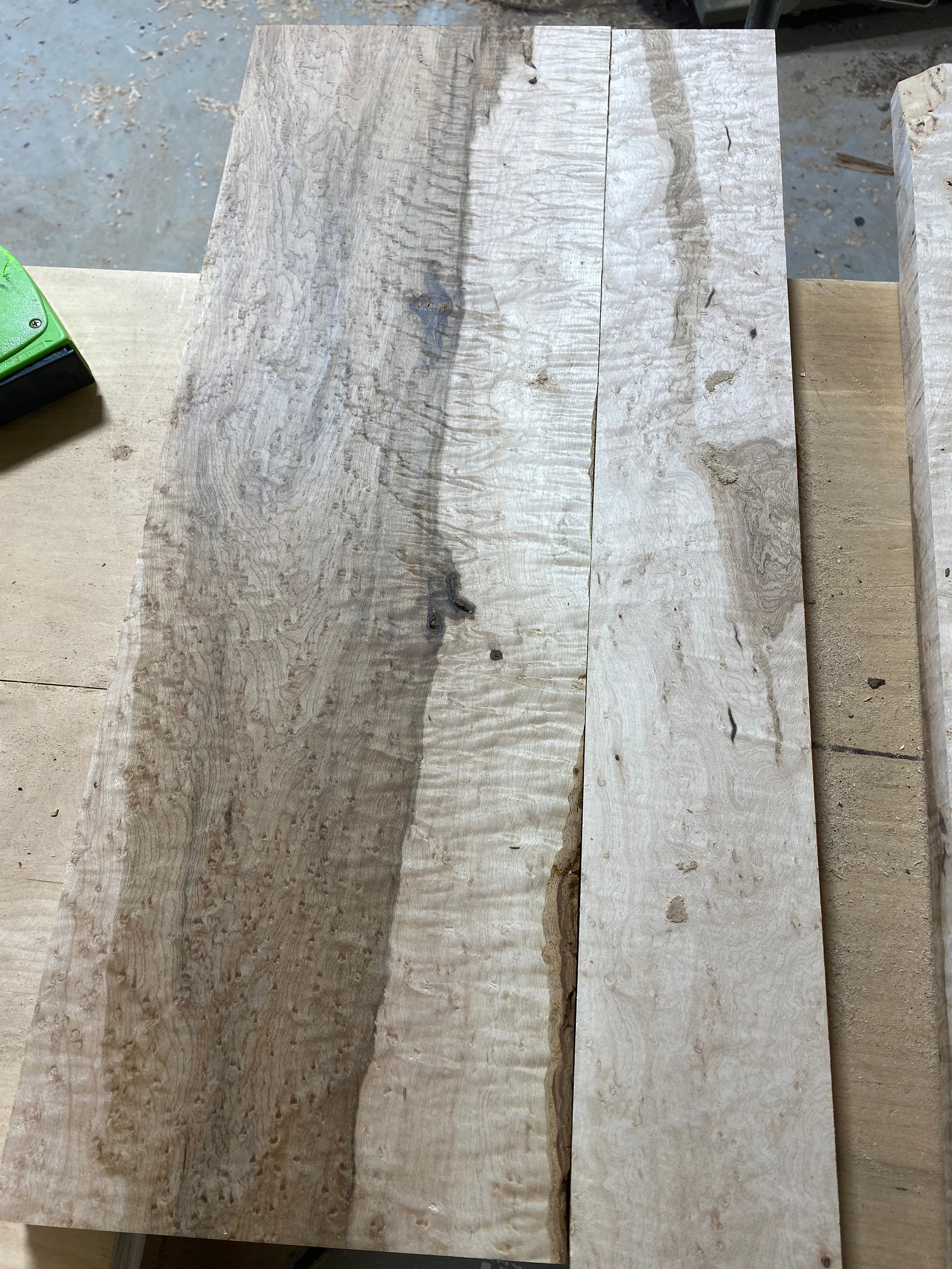 Large Flat rate box of 4/4 heavy figure light and dark birdseye maple