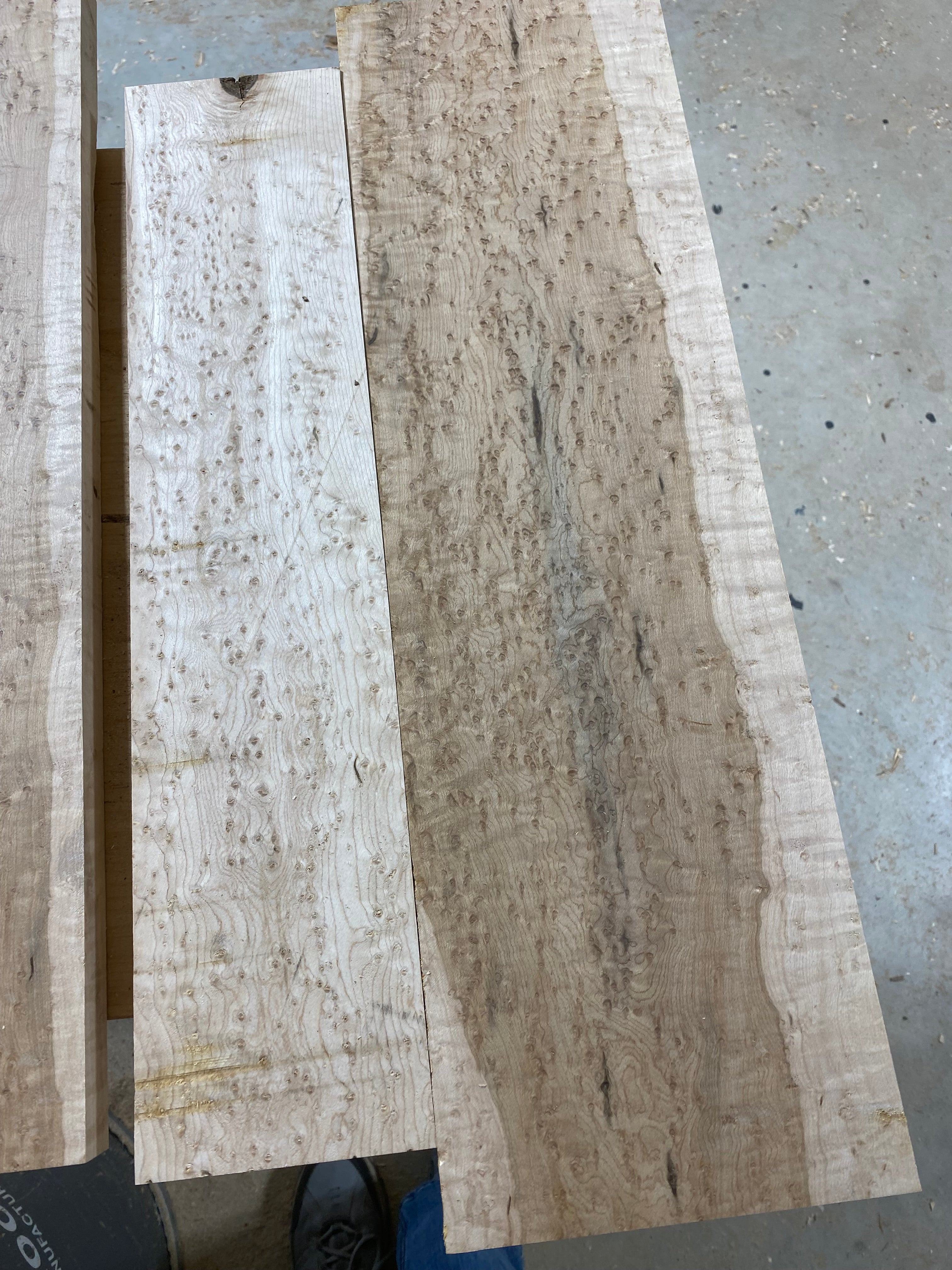 Large Flat rate box of 4/4 heavy figure light and dark birdseye maple