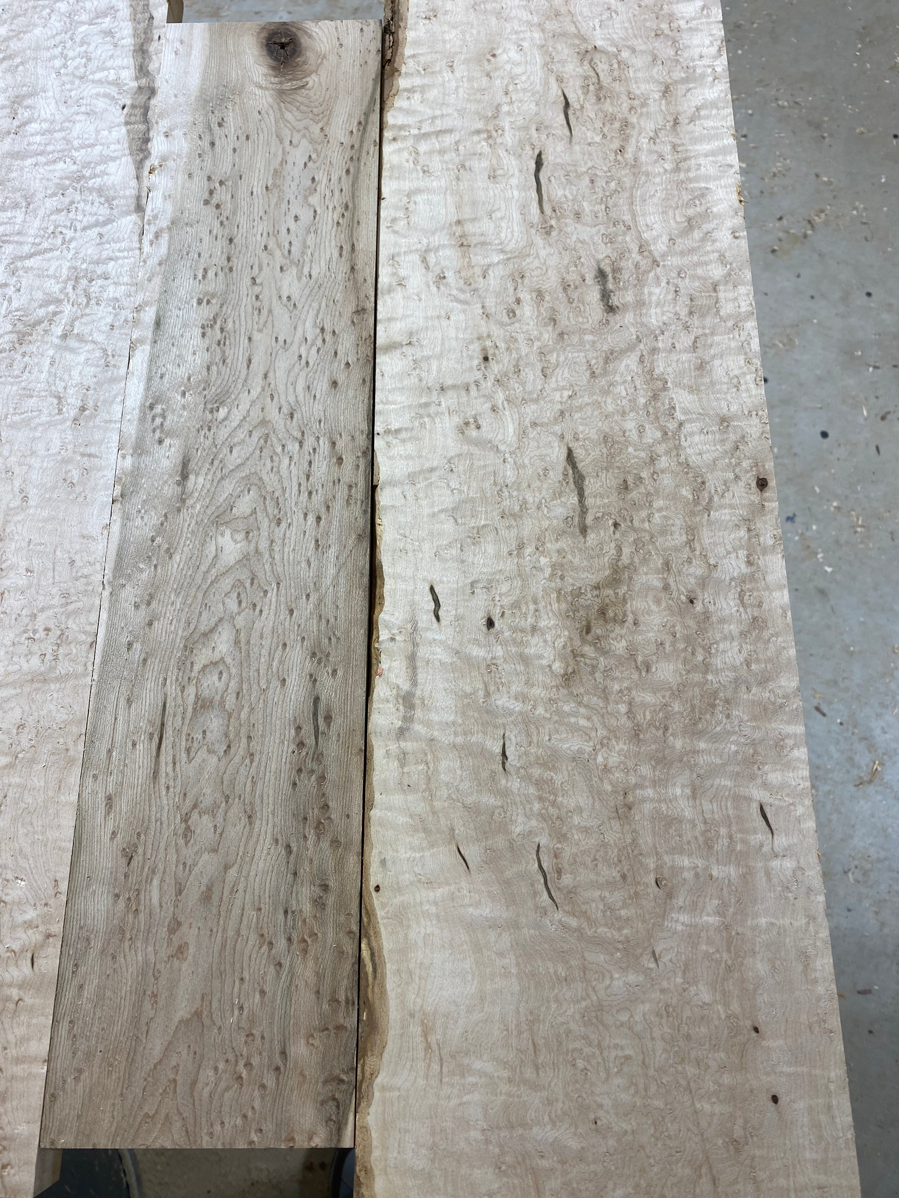 Large Flat rate box of 4/4 heavy figure light and dark birdseye maple