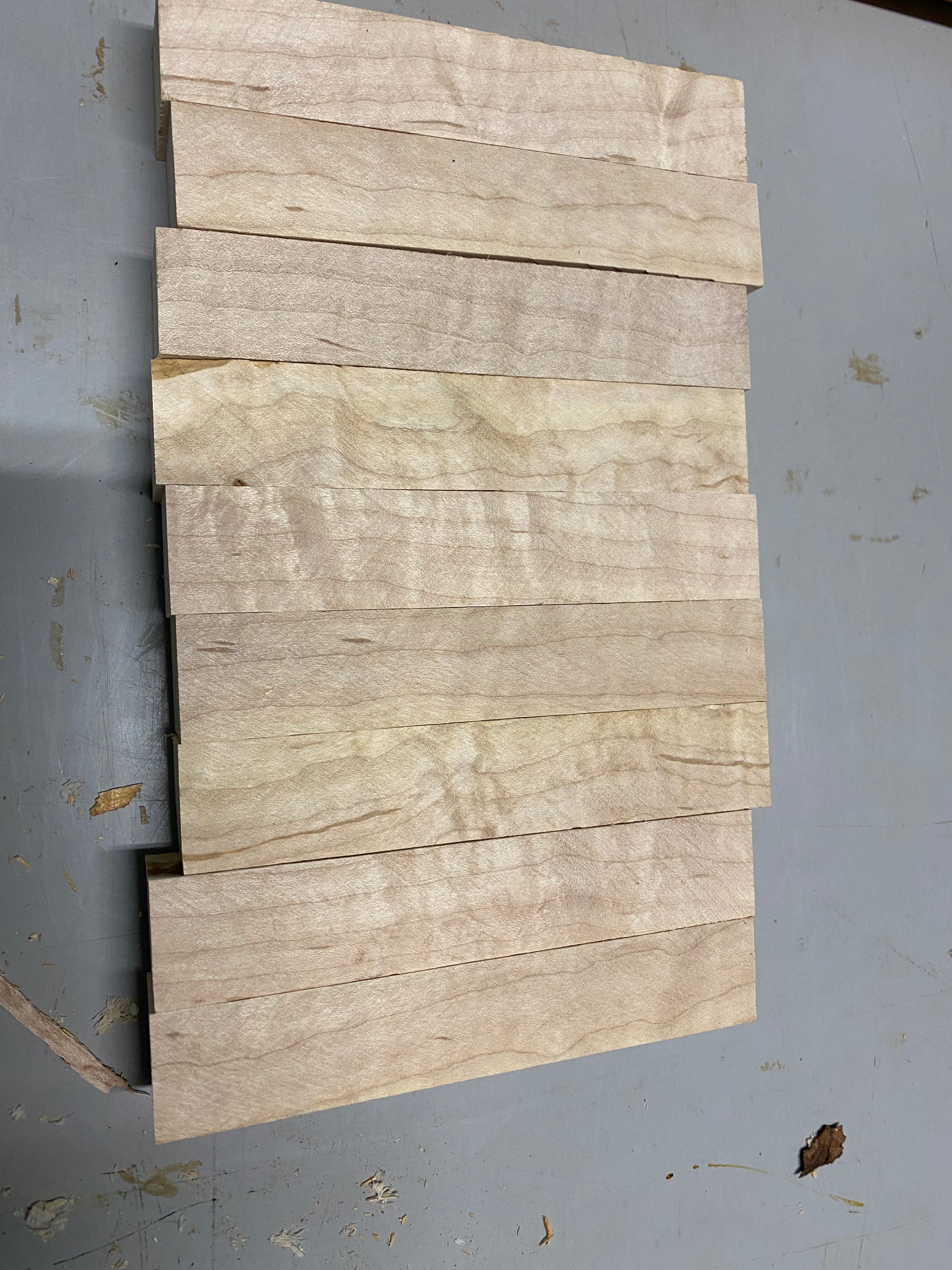 Small flat rate box of 9 curly figured maple pen blanks