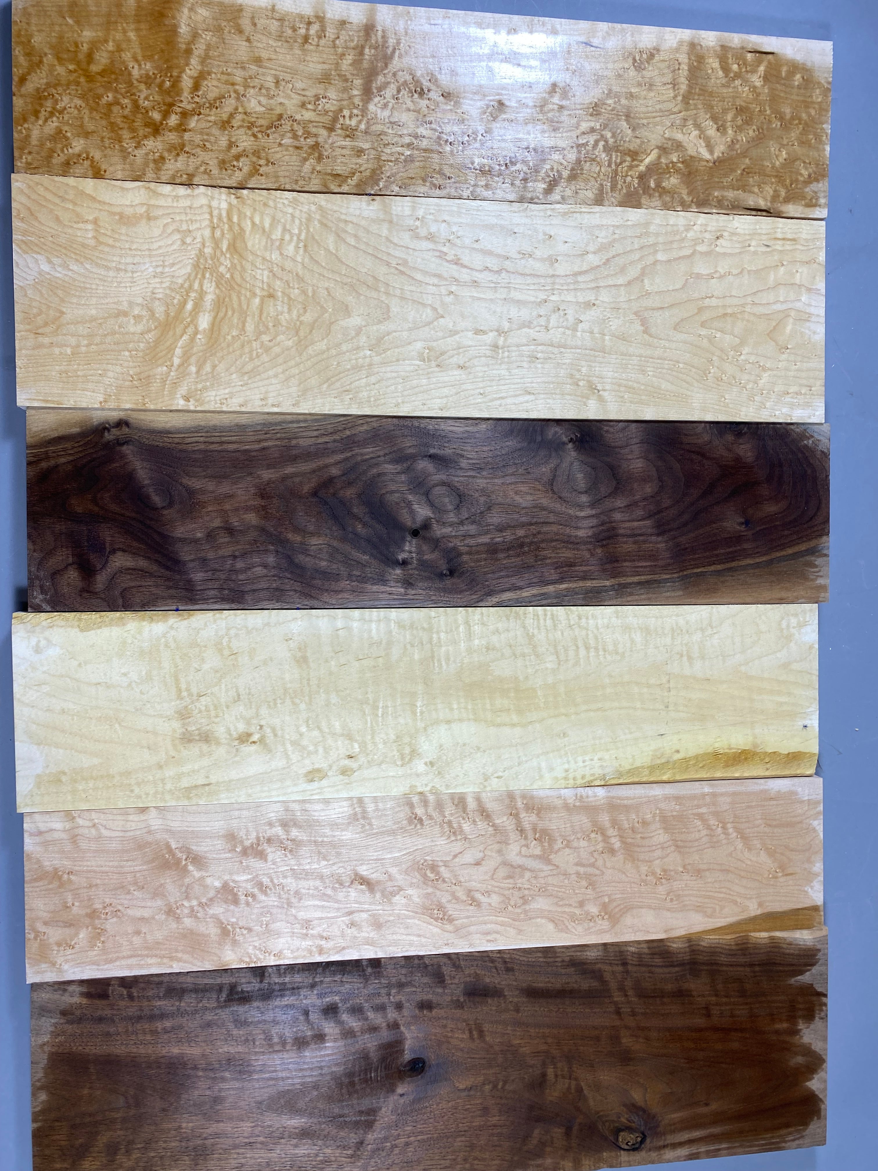 4/4 combo box curly walnut, birdseye maple and curly maple