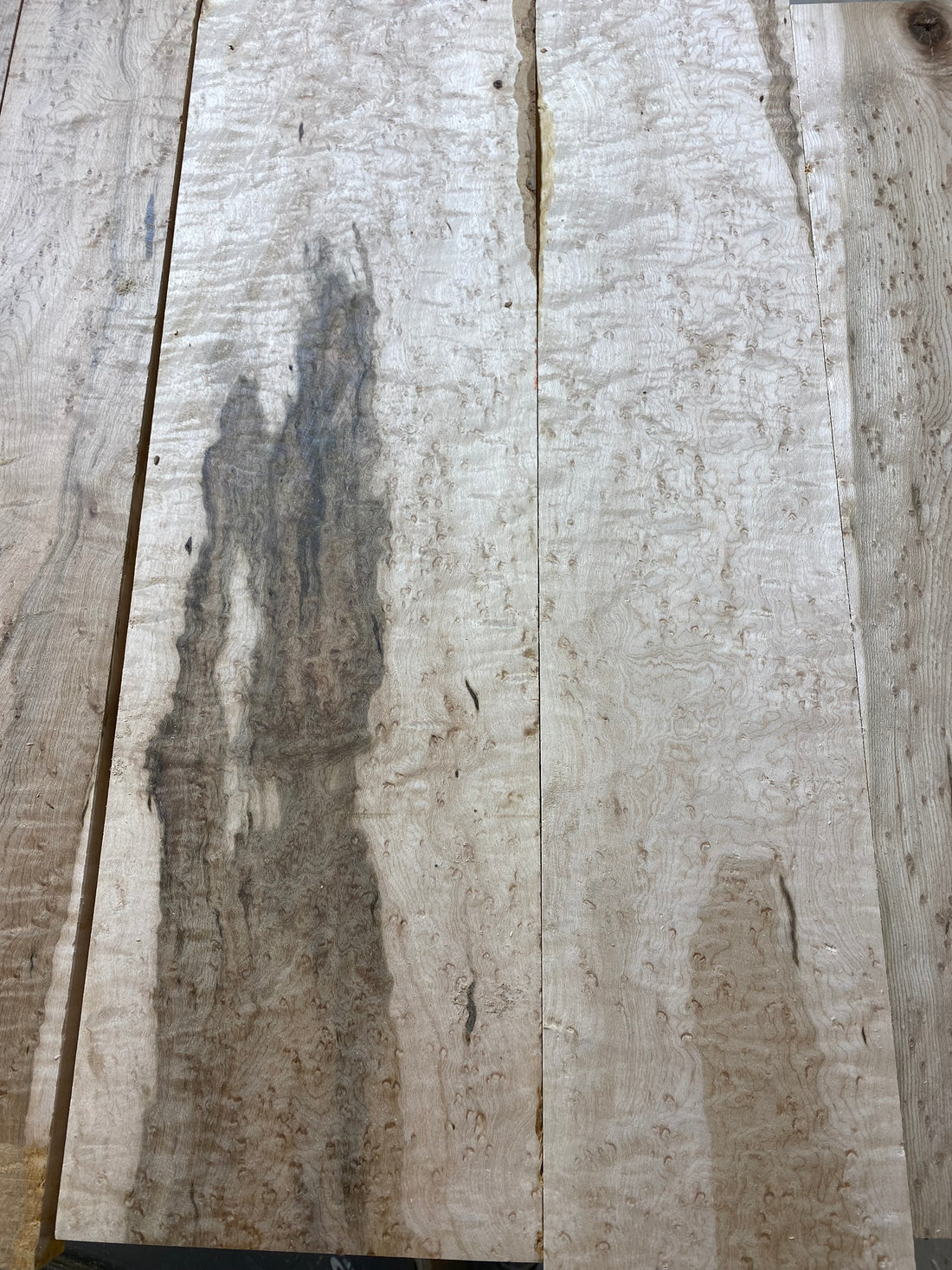 Large Flat rate box of 4/4 heavy figure light and dark birdseye maple